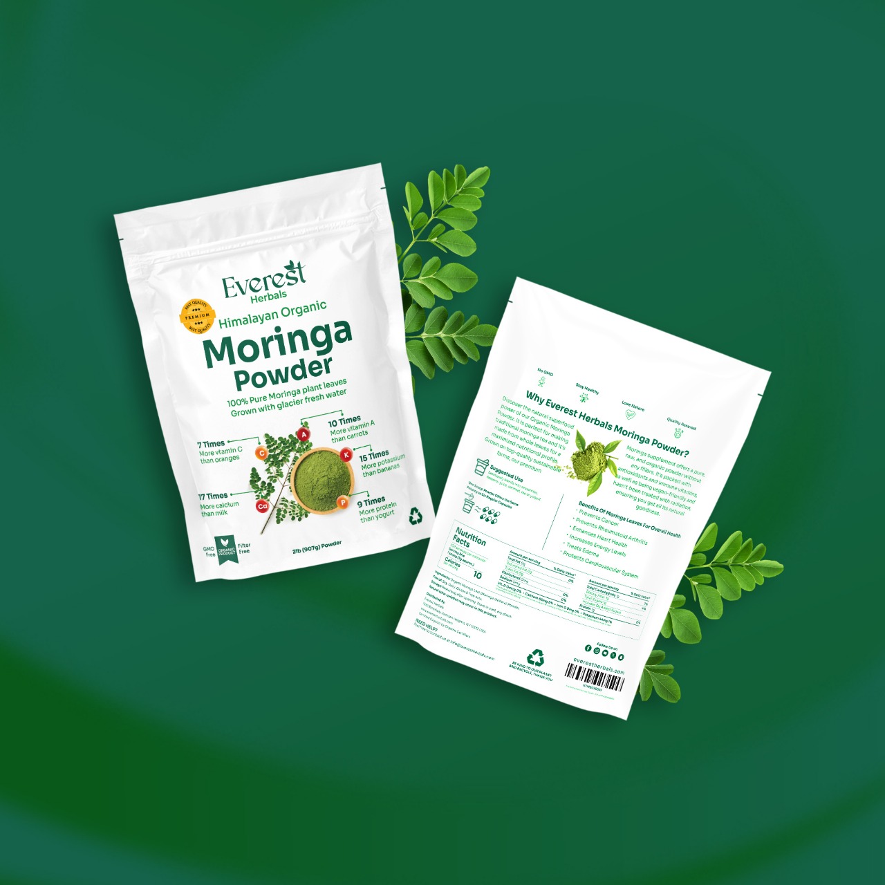 Organic Moringa Powder in premium packaging - nutrient-rich superfood from Himalayan region